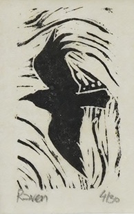 20th century, wood engraving, 'Raven', limited edition 4/30, indistinctly inscribed verso, 7 x 4cm. Condition - fair